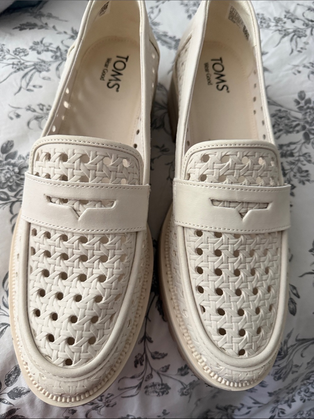 Toms Cream Woven Leather Penny Loafers